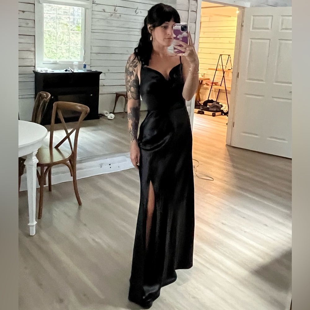 Birdy Grey silk black high slit dress